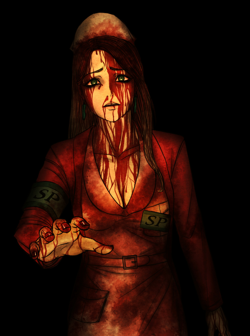 1girl, 2021, absurdres, black_background, blonde_hair, blood, blood_on_face, blood_on_hands