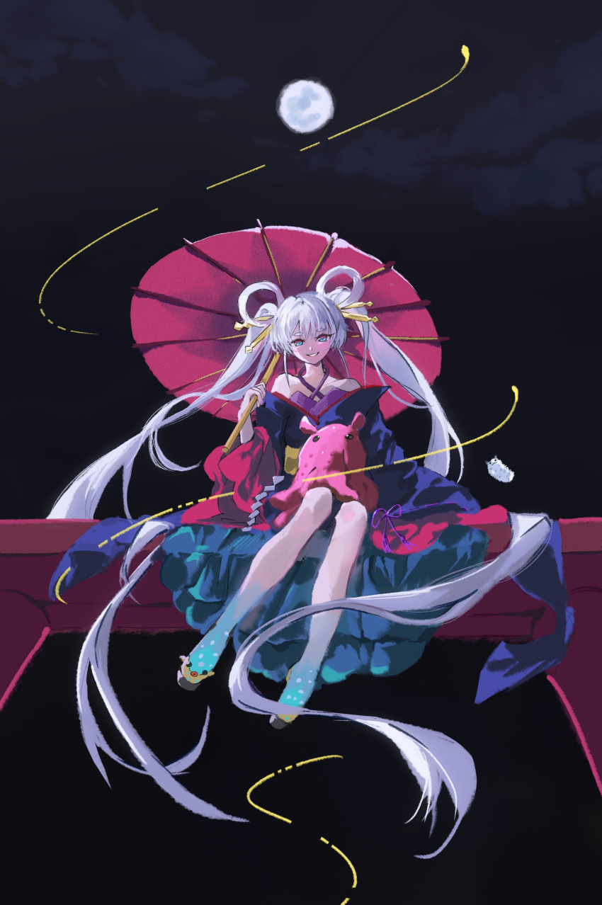 1girl, absurdly_long_hair, absurdres, bare_shoulders, blue_eyes, c204, chinese_commentary, chou_kaguya-hime!