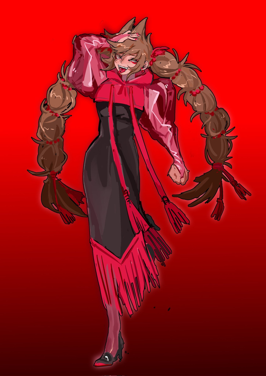 1girl, alternate_costume, alternate_hairstyle, animification, black_dress, black_shoes, brown_hair, chinese_commentary