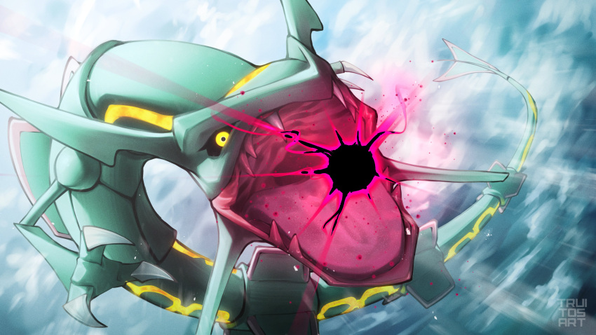 absurdres, claws, clouds, cloudy_sky, commentary, dragon, fangs, flying