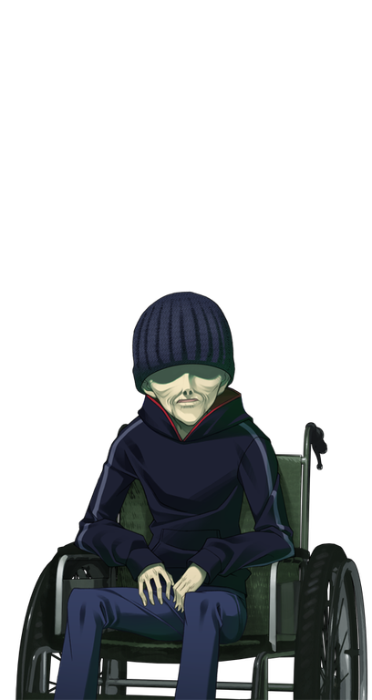 1boy, beanie, black_jacket, blue_pants, chaos;head, chaos_child_syndrome, colored_skin, emaciated