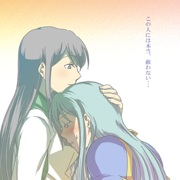 armor, blue_hair, blush, d_no, date_masamune_(sengoku_otome), imagawa_yoshimoto_(sengoku_otome), long_hair, multiple_girls