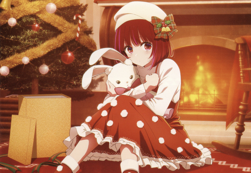 1girl, absurdres, anime_coloring, arima_kana, bell, beret, blunt_bangs, blush