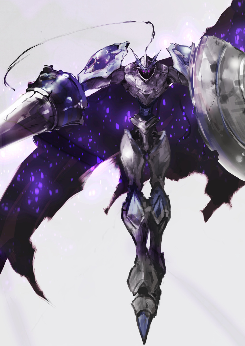 absurdres, black_cape, cape, chaosdukemon, digimon, digimon_(creature), full_body, grey_armor