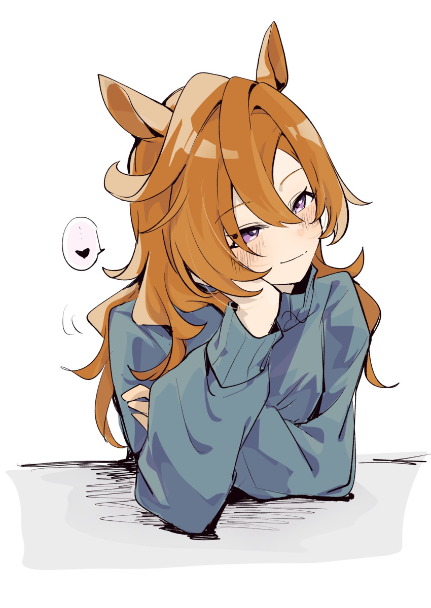 ..., 1girl, amano_(amano_miko), animal_ears, blue_sweater, blush, closed_mouth, commentary_request