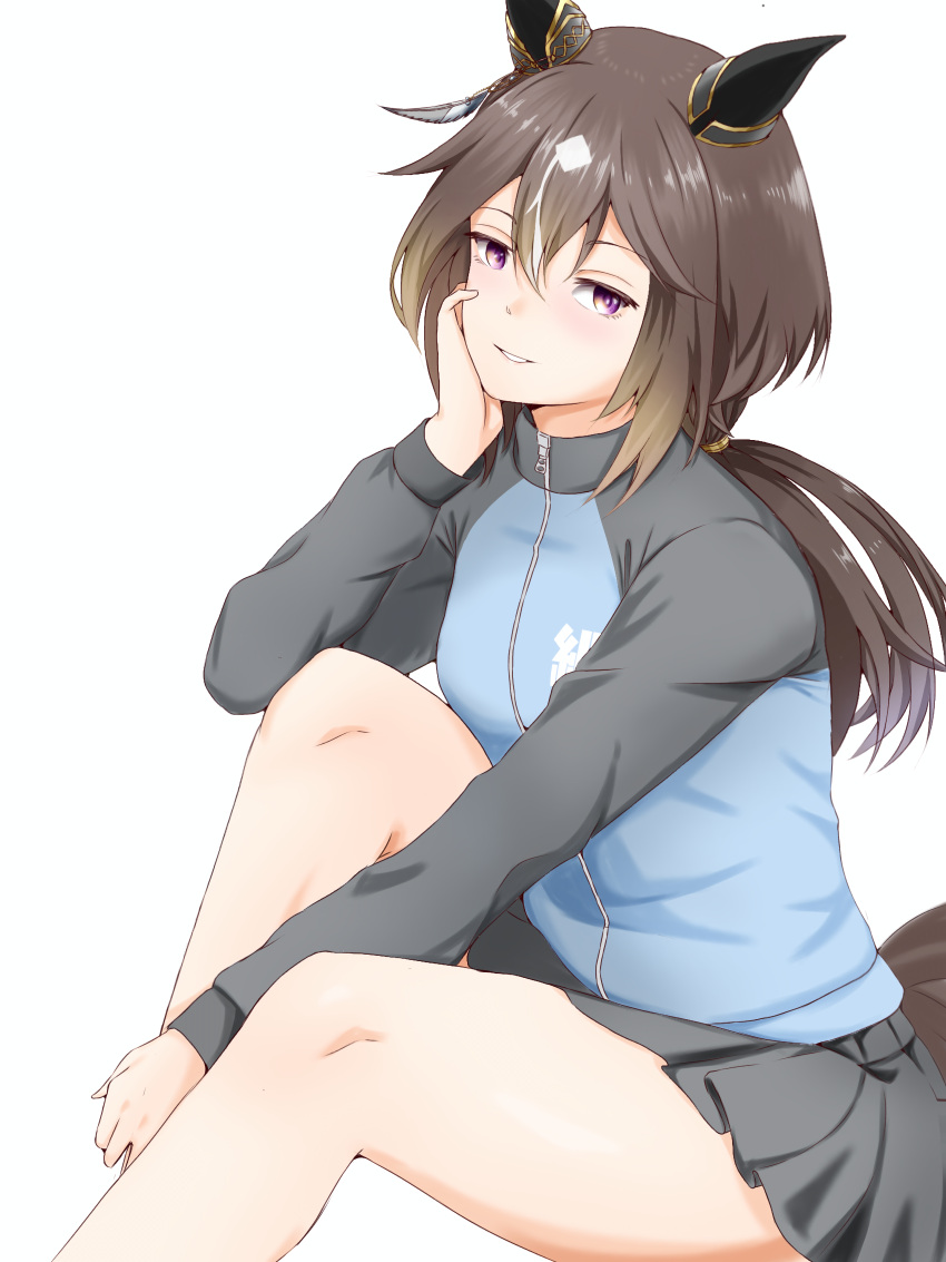 1girl, absurdres, alternate_costume, animal_ears, black_skirt, black_sleeves, blue_jacket, blush