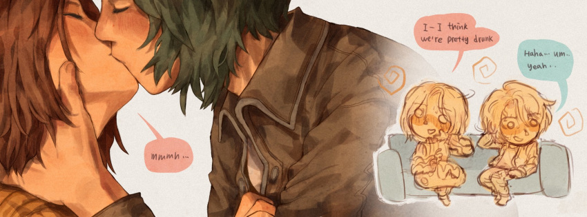 2girls, black_jacket, blue_hair, blush, brown_hair, chloe_price, closed_eyes, commentary
