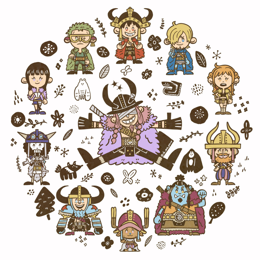 2girls, 6+boys, absurdres, animal, antlers, bandages, bandages_over_eyes, black_gloves