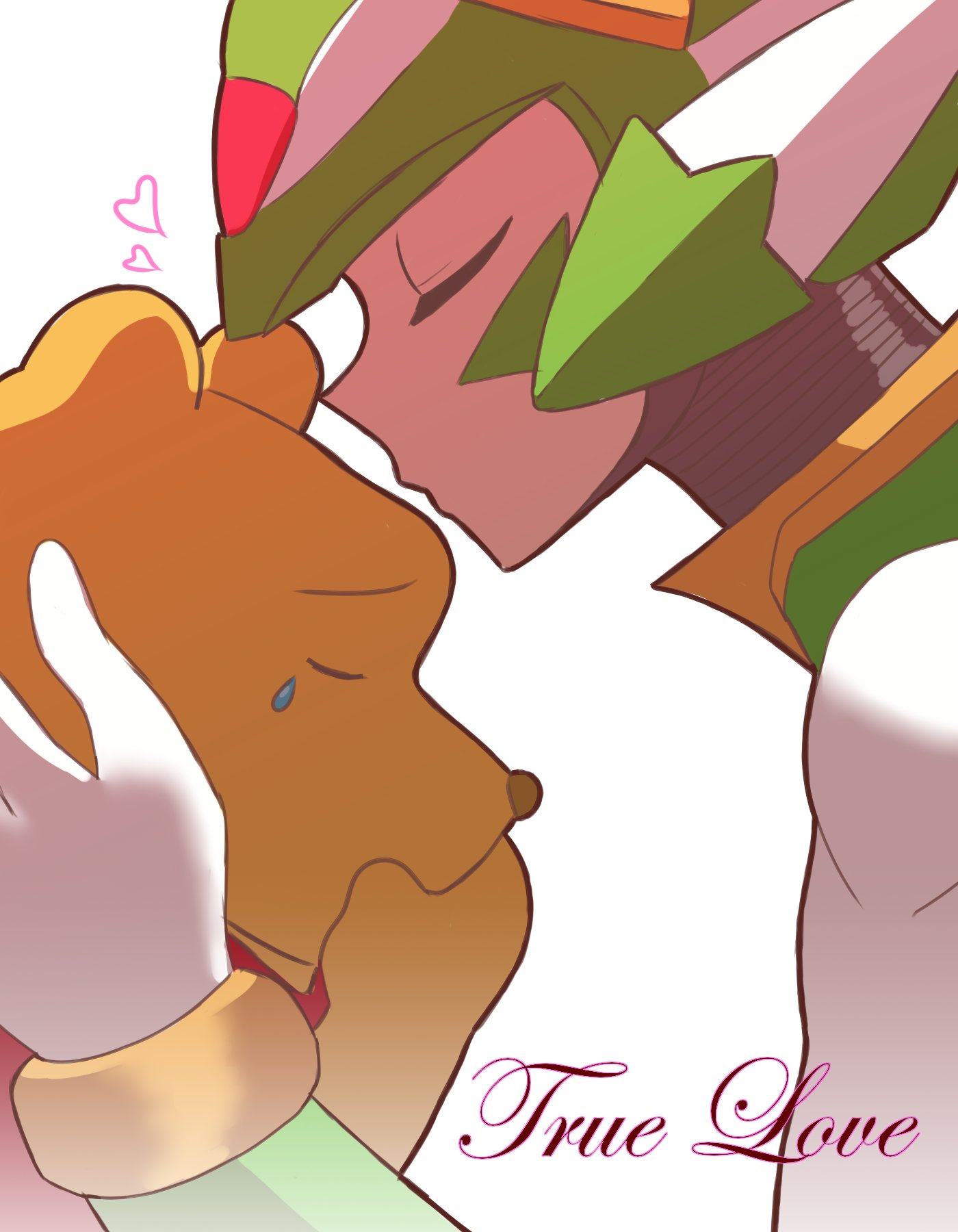 2boys, bear, crossover, facial_mark, from_side, green_helmet, heart, helmet