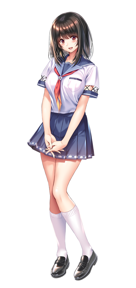 1girl, amakano_2, black_shoes, blue_sailor_collar, blue_skirt, blush, breast_pocket, breasts