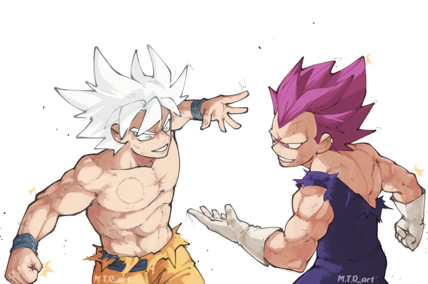 2boys, dragon_ball, dragon_ball_super, epic_handshake_(meme), handshake, male_focus, meme, mtd_art, multiple_boys, muscular, muscular_male, purple_hair, son_goku, spiky_hair, torn_clothes, ultra_ego_(dragon_ball), ultra_instinct, vegeta, white_hair