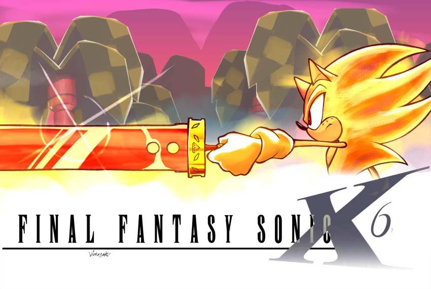 1boy, aura, buster_sword, commentary, copyright_name, english_commentary, final_fantasy, final_fantasy_sonic_x