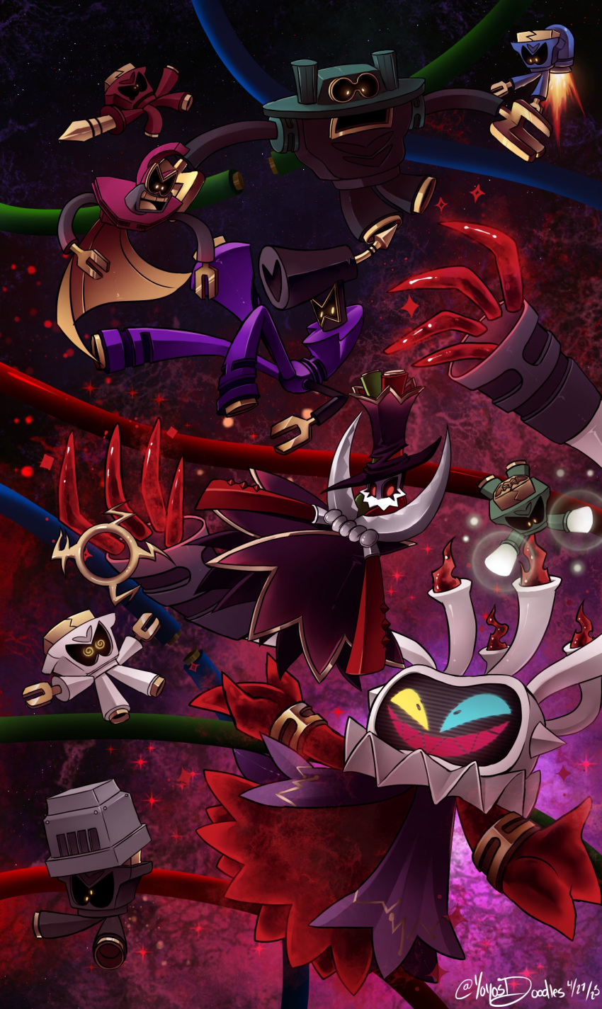 black_sclera, cable, cape, colored_sclera, commentary, dated, ecks_(mario), english_commentary