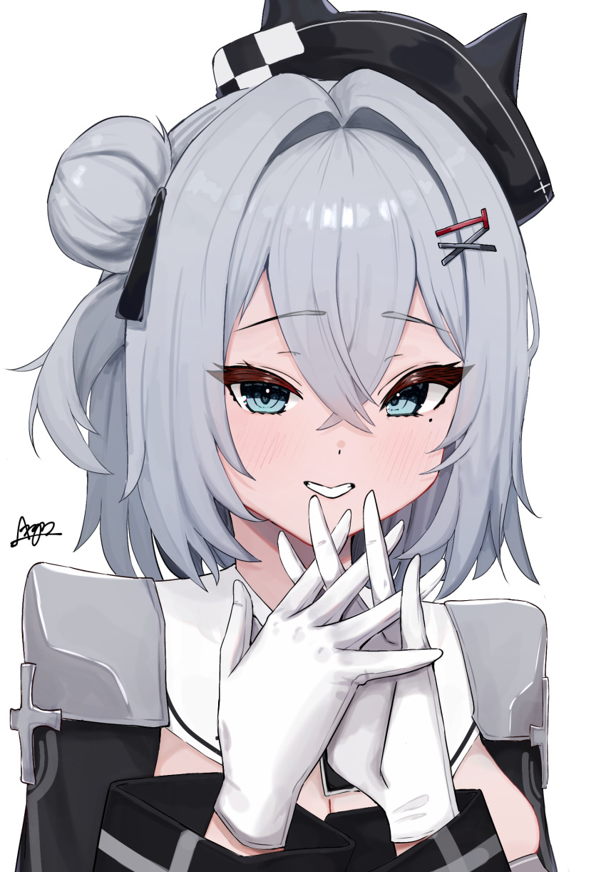 1girl, argar_demo, azur_lane, black_dress, black_hat, black_ribbon, blue_eyes, blush