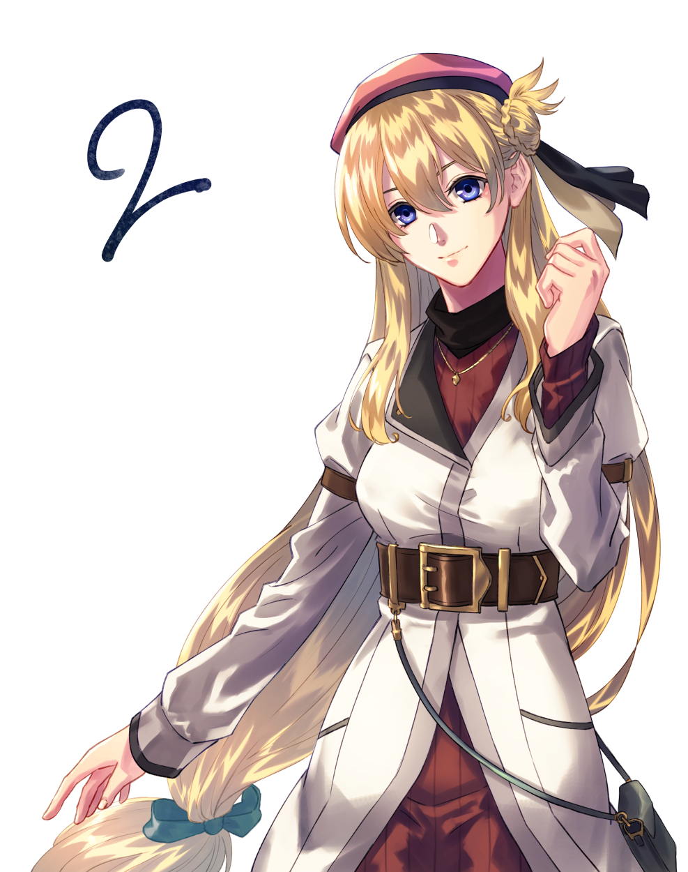 1girl, agnes_claudel, bag, beret, blonde_hair, blue_eyes, braid, breasts