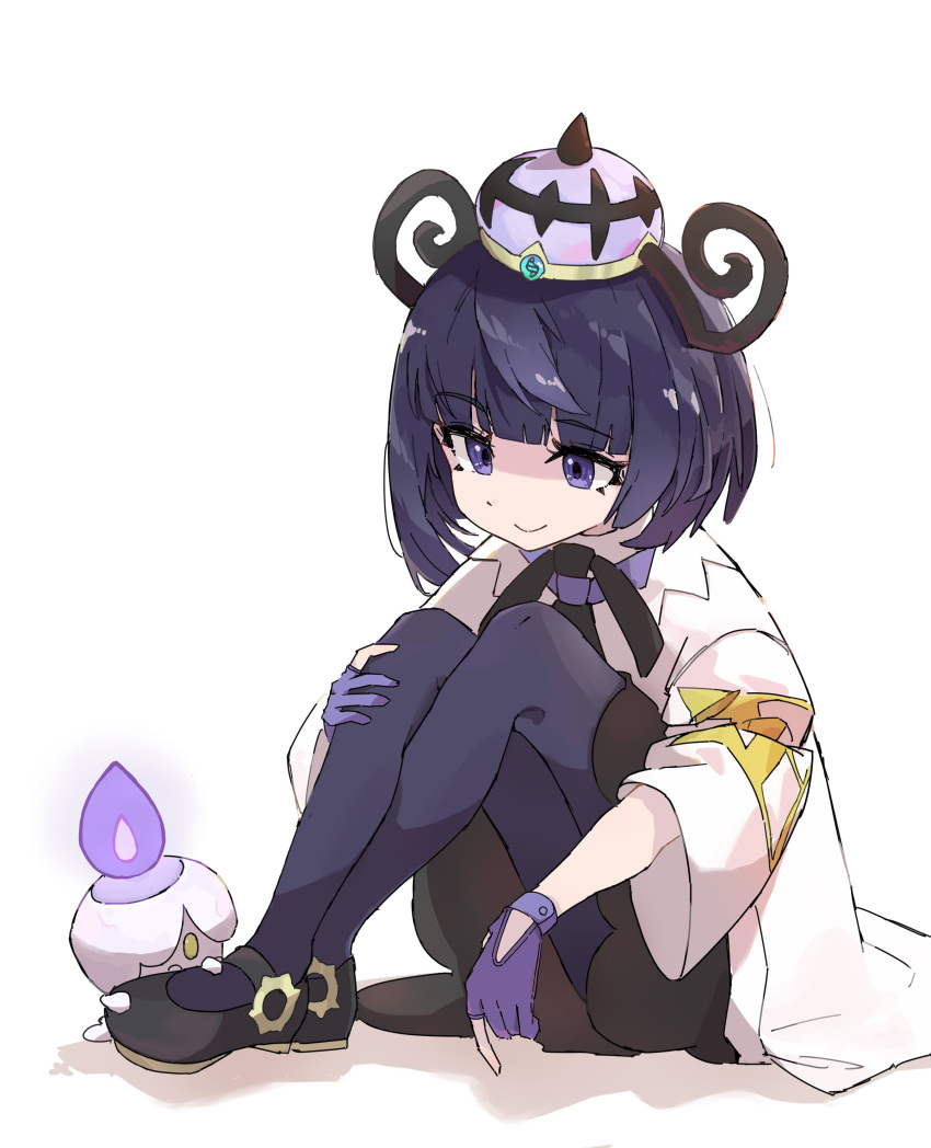 1girl, absurdres, black_dress, black_shoes, blunt_bangs, bob_cut, closed_mouth, coat