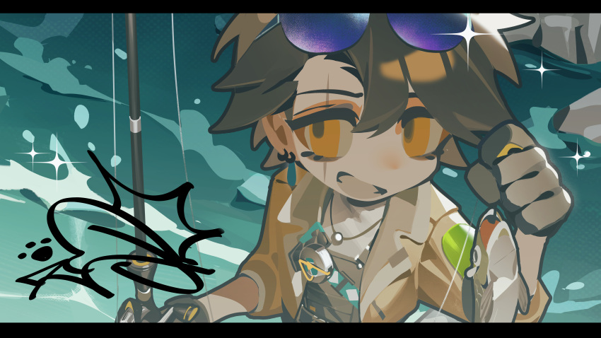 1boy, absurdres, alesh_(arknights), arknights, arknights:_endfield, artist_name, black_border, black_gloves