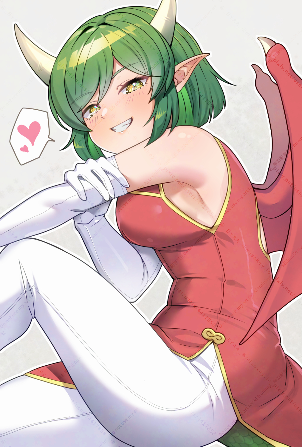 1girl, adjusting_clothes, adjusting_gloves, blush, china_dress, chinese_clothes, commentary_request, draco_centauros