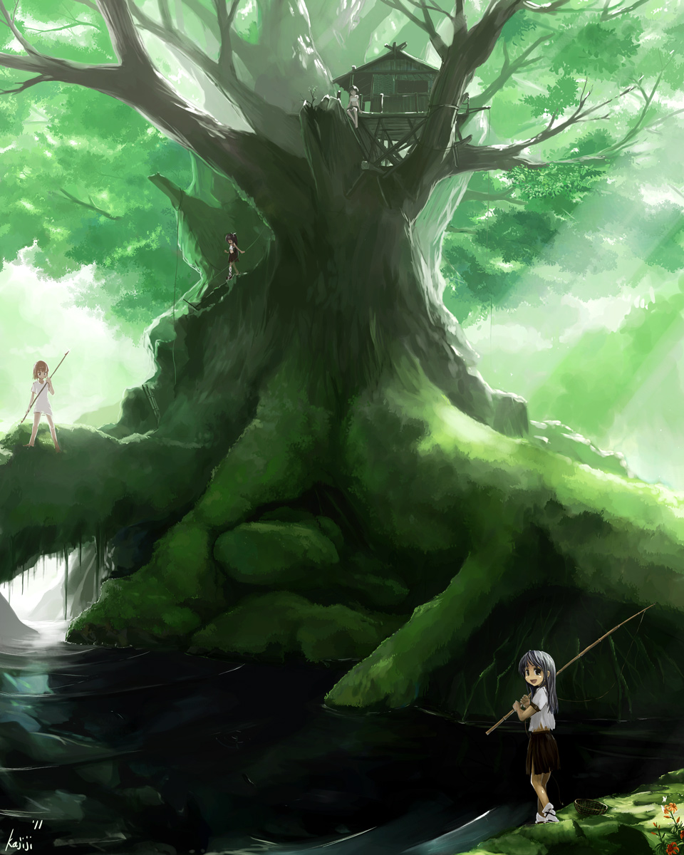 highres, kajiji, original, polearm, rope, spear, sunbeam, sunlight