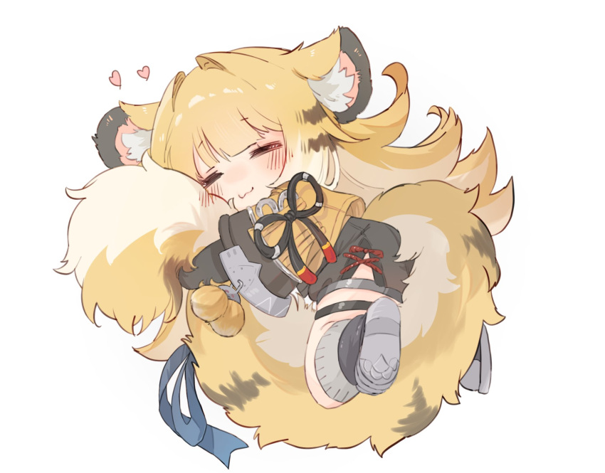 1girl, animal_ear_fluff, animal_ears, black_shorts, blush, bow, chibi, chibi_only