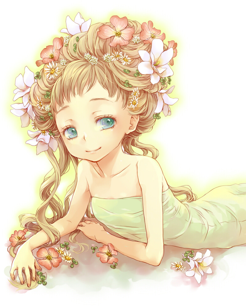blonde_hair, blue_eyes, flower, hair_flower, hair_ornament, mikuni_(mikunik), original, solo