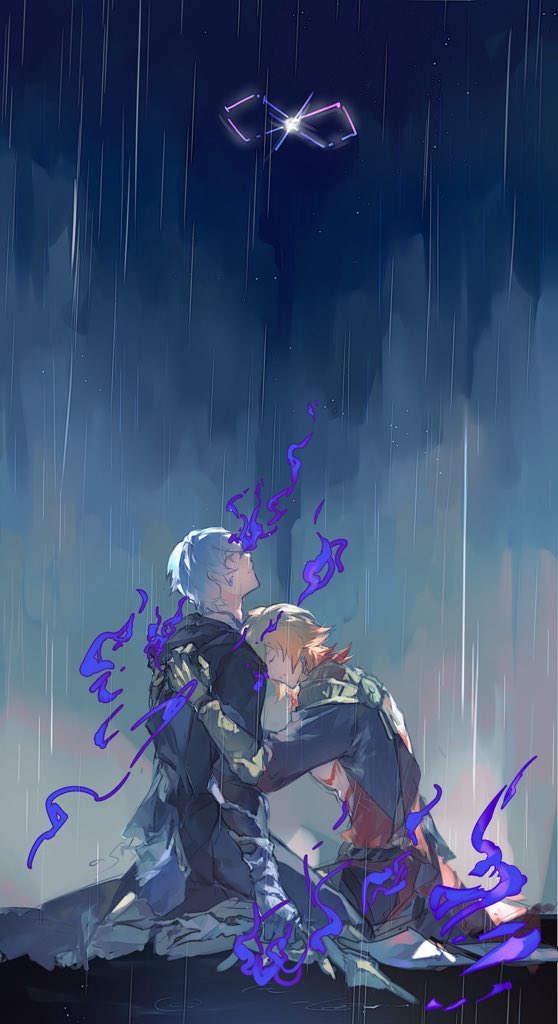 2boys, abs, amphoreus_(honkai:_star_rail), armlet, black_cloak, black_coat, blonde_hair, braid