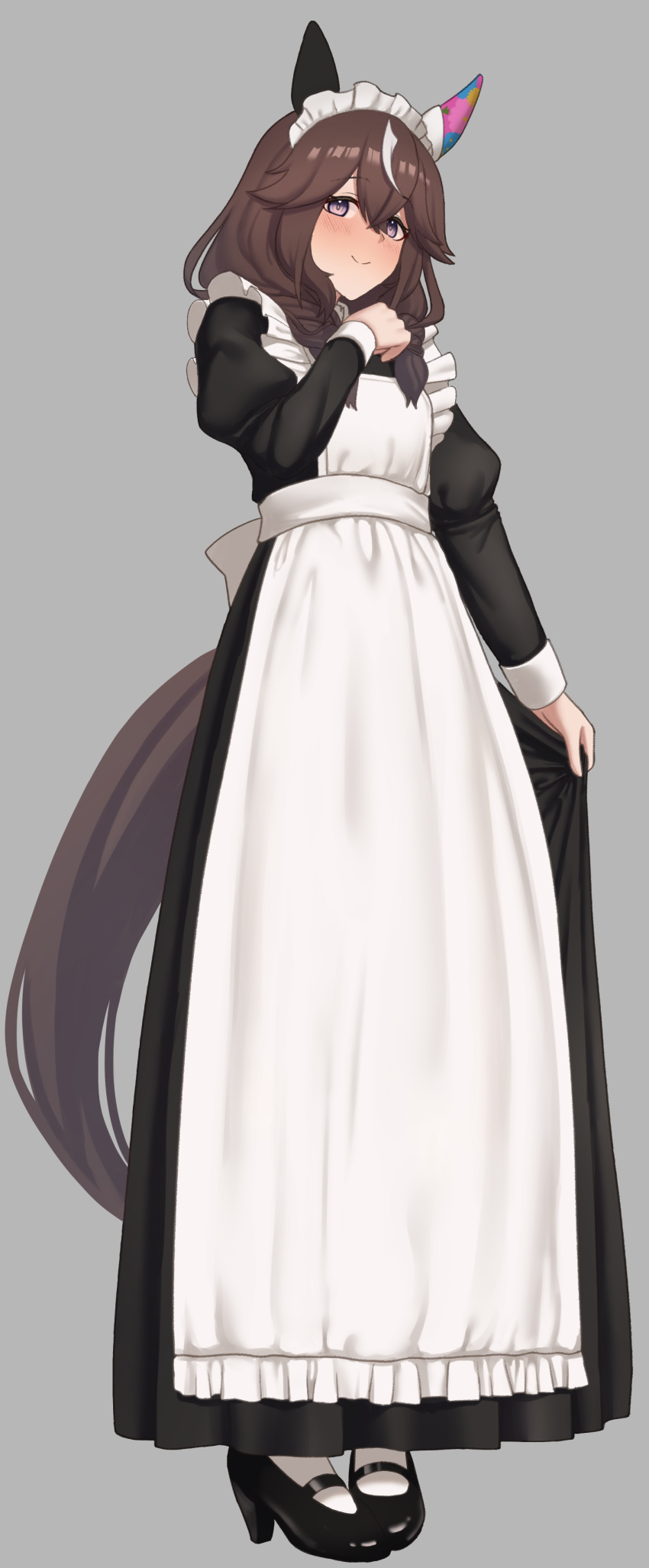 1girl, absurdres, animal_ears, apron, bakkasu150, black_dress, blush, braid