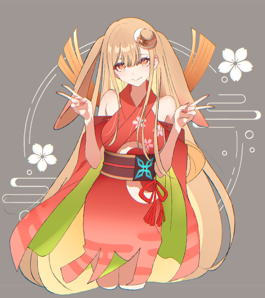 1girl, animal_ears, bare_shoulders, blonde_hair, breasts, chou_kaguya-hime!, closed_mouth, crescent