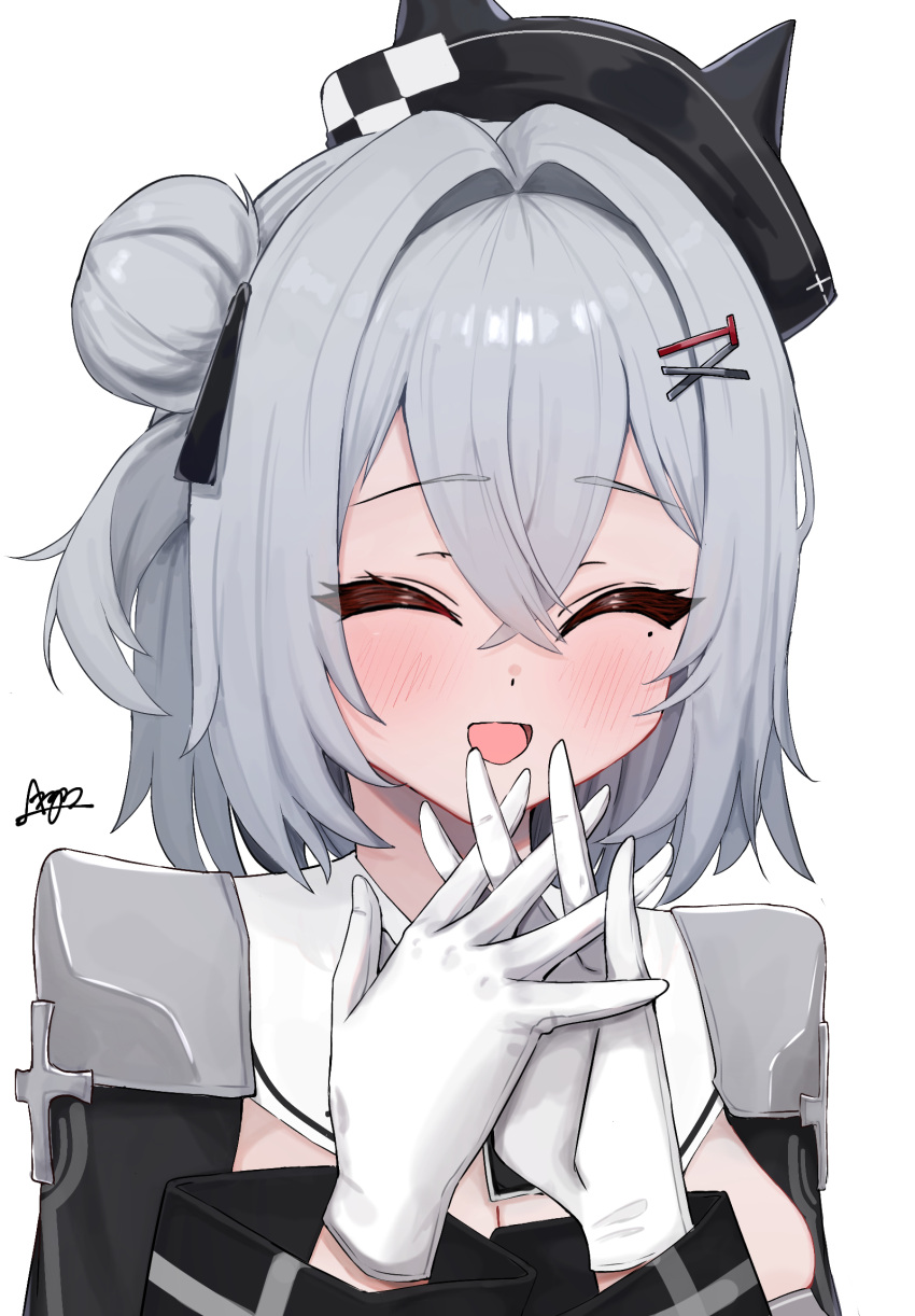 1girl, argar_demo, azur_lane, black_dress, black_hat, black_ribbon, blush, closed_eyes