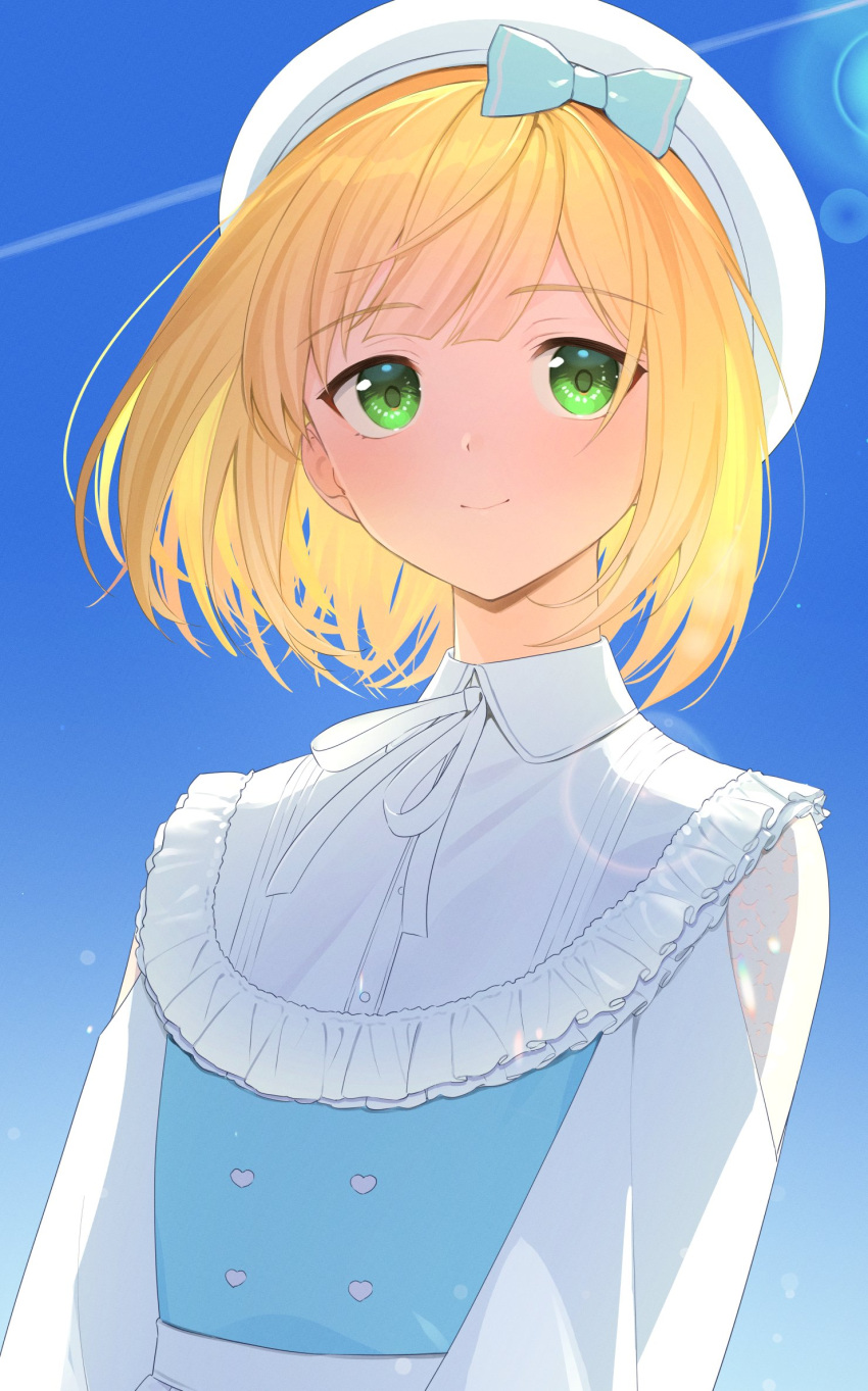 1boy, beret, blonde_hair, bow, buttons, clothing_cutout, double-breasted, frills