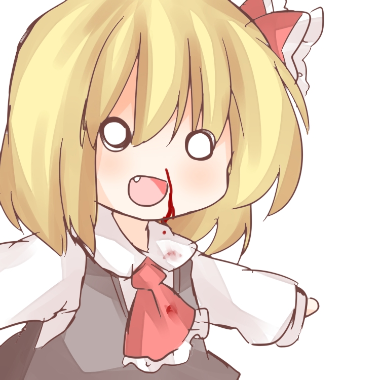 ascot, bad_id, blonde_hair, blood, bust, chibi, daitirumoesu, fang