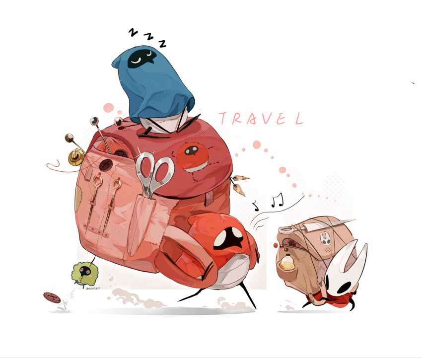 3girls, artist_name, backpack, bag, beads, beamed_eighth_notes, ben-day_dots, black_eyes