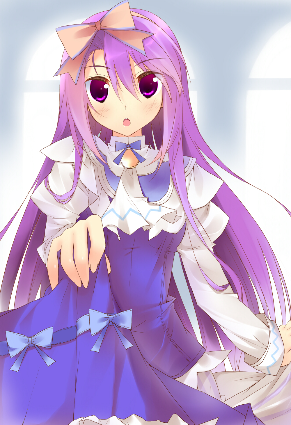 :o, dress, dress_lift, hair_ribbon, highres, kuwashima_rein, long_hair, open_mouth