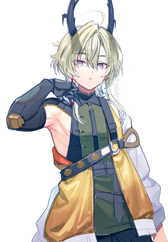 1boy, ahoge, arknights, arknights:_endfield, asymmetrical_sleeves, commentary_request, dragon_boy, dragon_horns