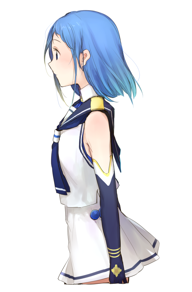 1girl, alternate_hair_length, alternate_hairstyle, black_sailor_collar, blue_eyes, blue_hair, blue_neckerchief, blush