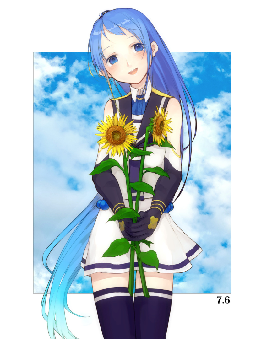 1girl, aqua_hair, birthday, black_gloves, black_sailor_collar, black_thighhighs, blue_eyes, blue_hair