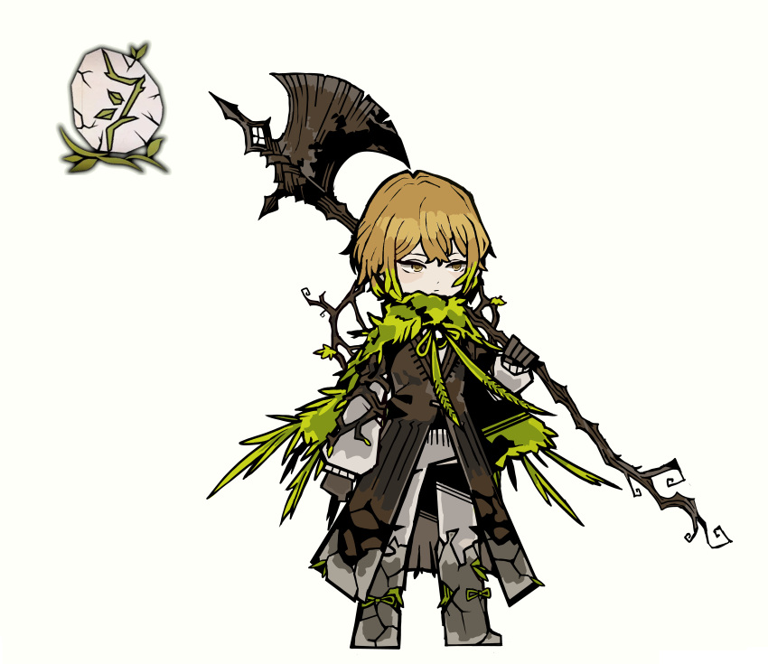 1boy, absurdres, blonde_hair, brown_coat, brown_gloves, coat, commentary_request, e.g.o_(project_moon)