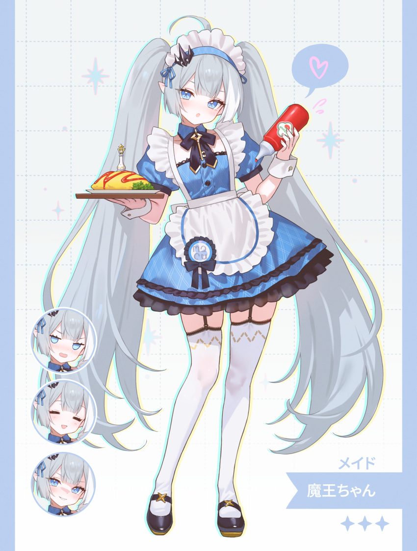 1girl, adelie_cat, alternate_costume, apron, blue_hairband, bottle, commentary_request, enmaided