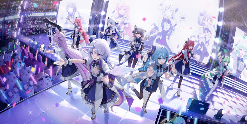 >_<, 6+girls, absurdres, ahoge, akane_lize, animal_ear_fluff, animal_ears, aokumo_rin