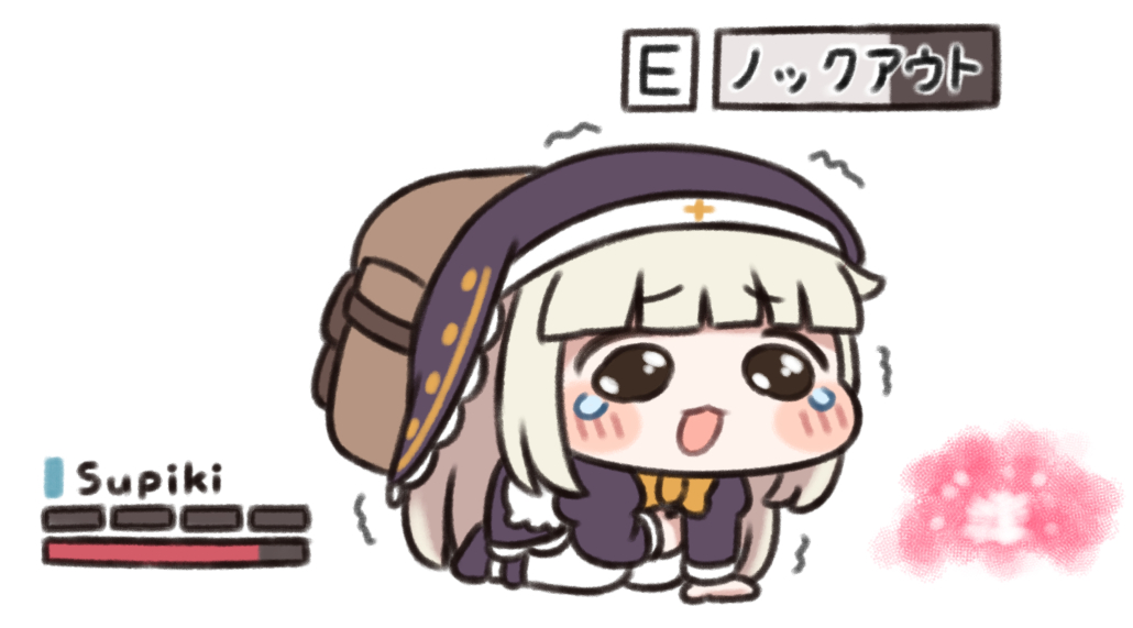1girl, :3, all_fours, arc_raiders, backpack, bag, chibi, commentary_request