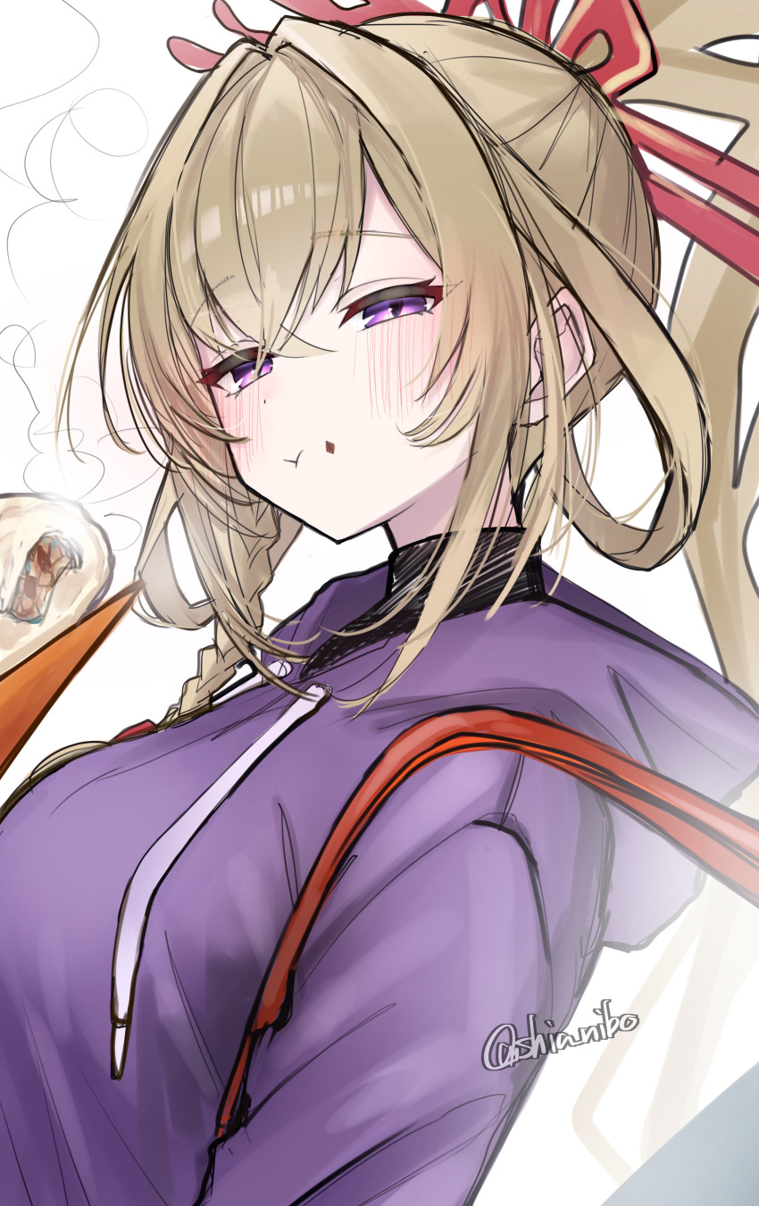 1girl, absurdres, blonde_hair, blush, braid, breasts, commentary_request, dutch_angle