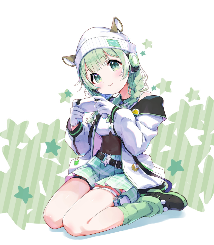 1girl, absurdres, amimi, animal_ears, beanie, belt, belt_buckle, black_belt