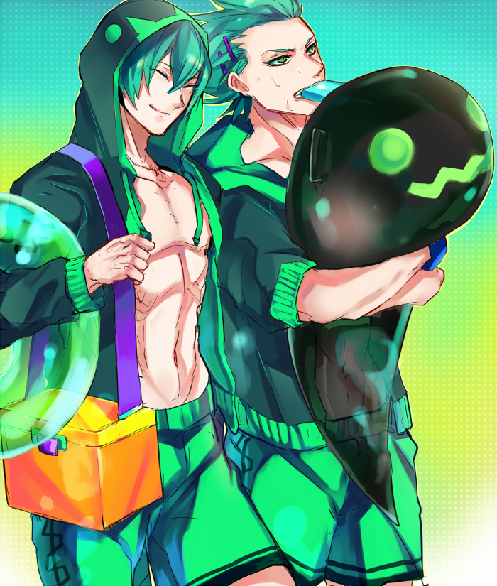 2boys, ^_^, aya_(min412), bad_id, blazblue, closed_eyes, dual_persona, eyes_closed