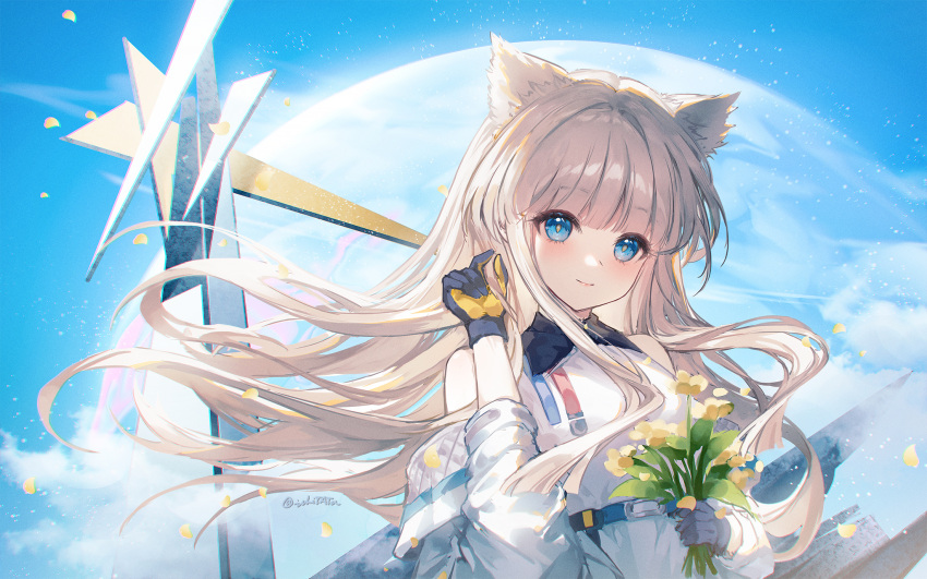 1girl, animal_ears, arknights, arknights:_endfield, bare_shoulders, blonde_hair, blue_eyes, blush