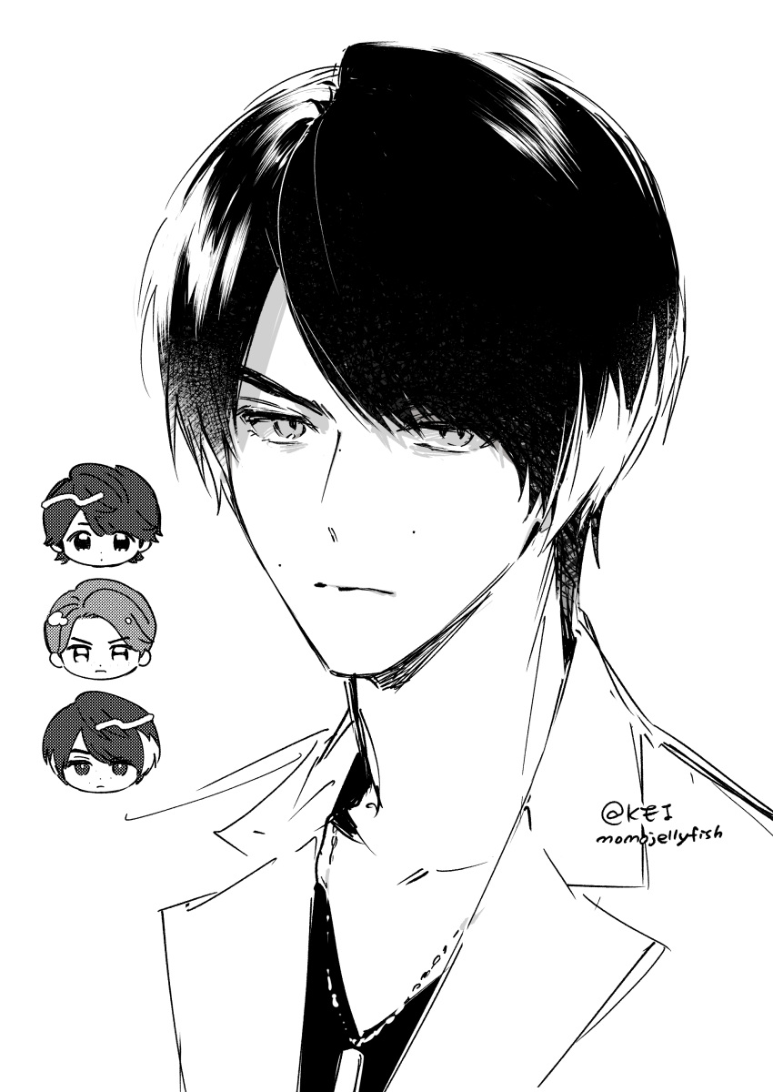 3boys, absurdres, animification, artist_name, closed_mouth, commentary, hanaya_taiga, highres