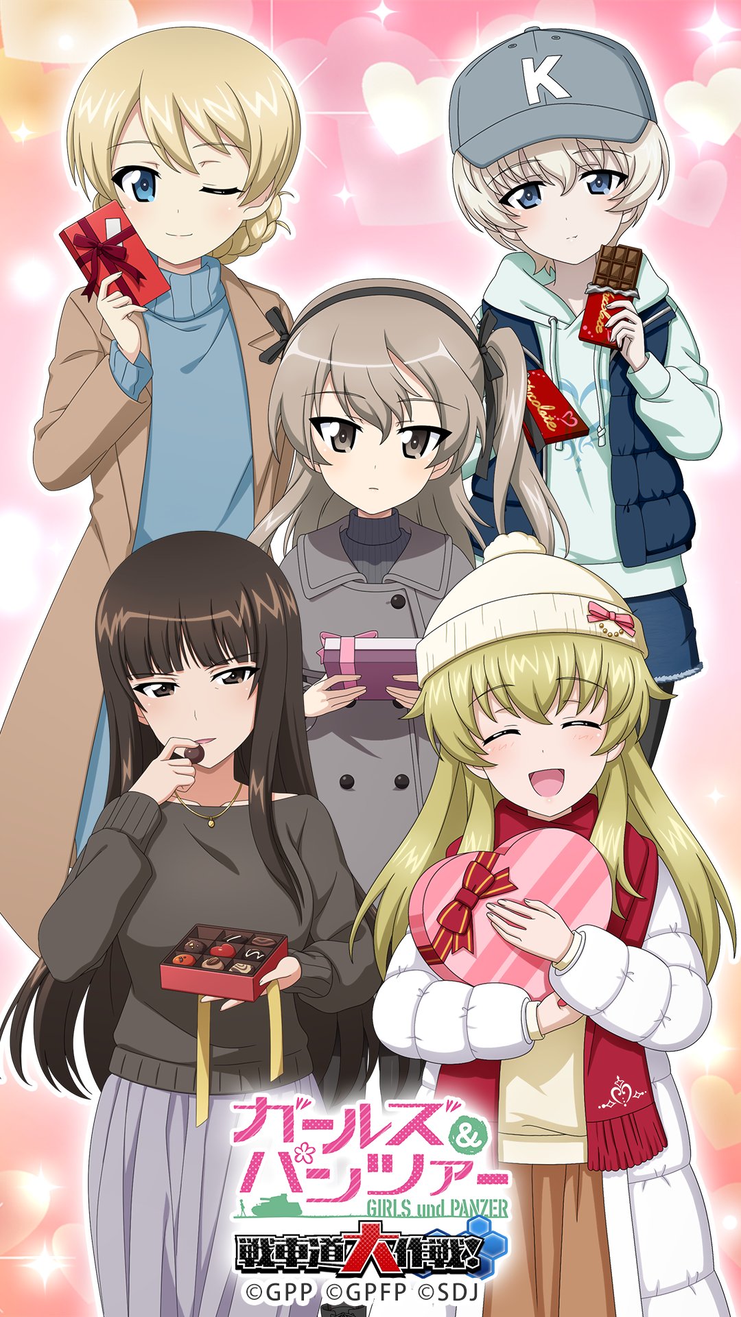 5girls, aqua_t-shirt, baseball_cap, beanie, black_bow, black_hairband, black_pantyhose, black_ribbon