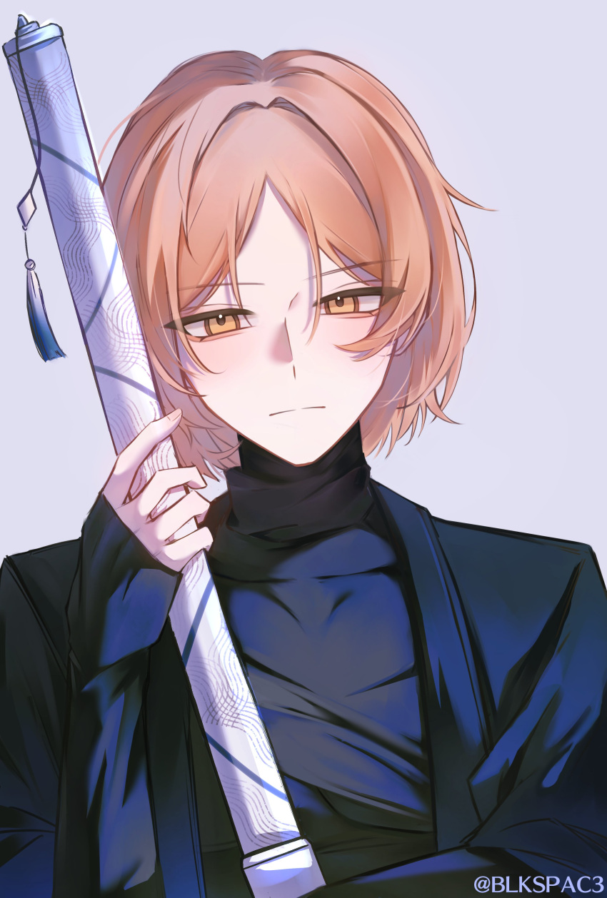 1boy, absurdres, black_haori, black_shirt, black_sleeves, blkspac3, blonde_hair, closed_mouth