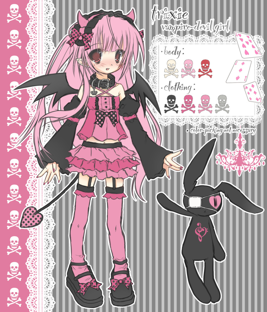 1girl, 2000s_(style), alice_(frilldevil), bow, camisole, character_name, color_guide, demon_girl