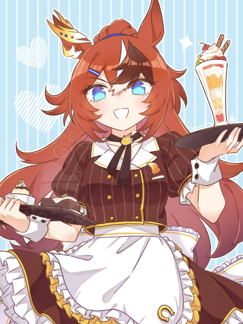 1girl, animal_ears, blue_eyes, blush, breasts, brown_hair, brown_neckerchief, brown_shirt