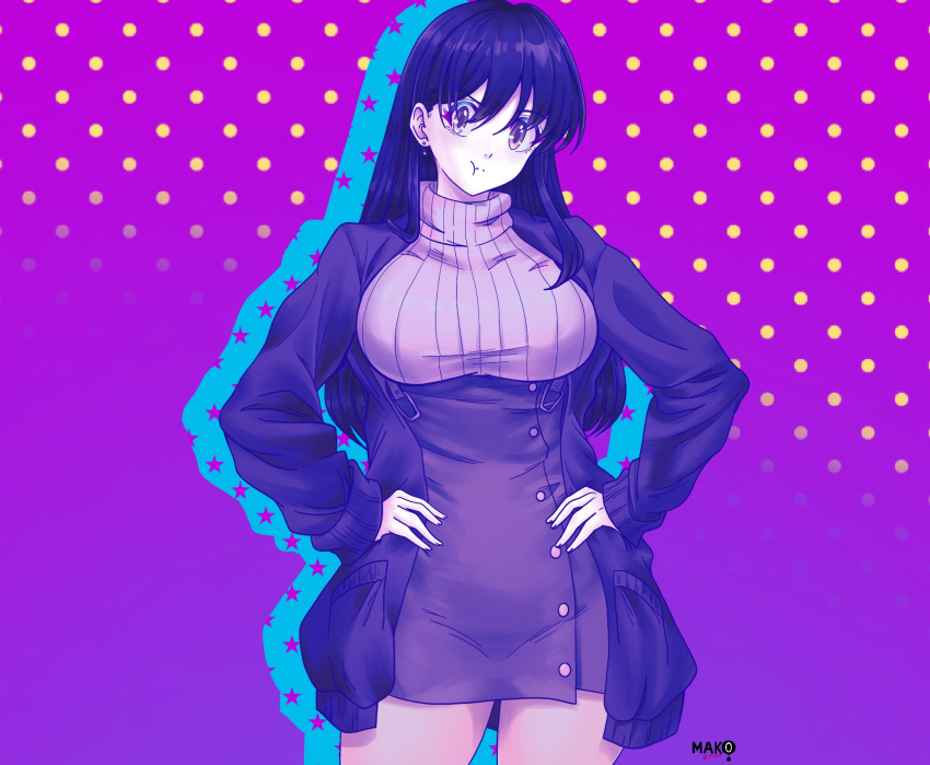 1girl, big_sister_(navigavi), borrowed_character, breasts, brown_eyes, choppy_bangs, closed_mouth, commentary_request